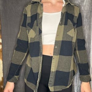 Green and black plaid button up